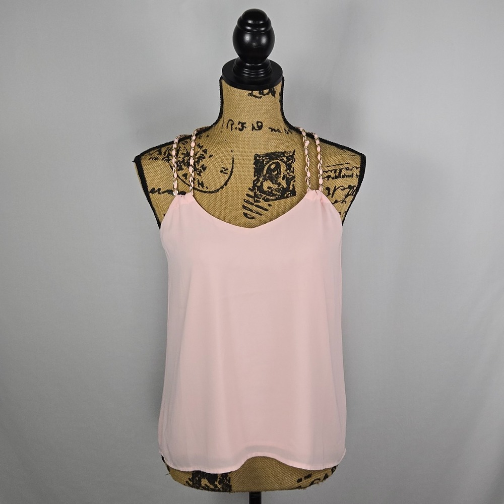 rue21 Pink Chiffon Camisole S Gold Chain Strap Racerback Tank Top Coquette Boho‎